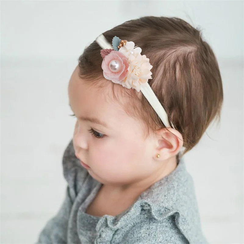 New Arrival Newborn Baby Elastic Hairband Flower Nylon Headbands For Girls Kids Hair Accessories