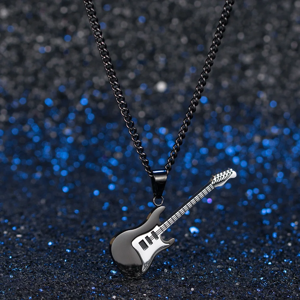 New Fashion Design Music Instruments Guitar Pendant Necklace For Women Men 18K Gold Plated Stainless Steel Jewelry