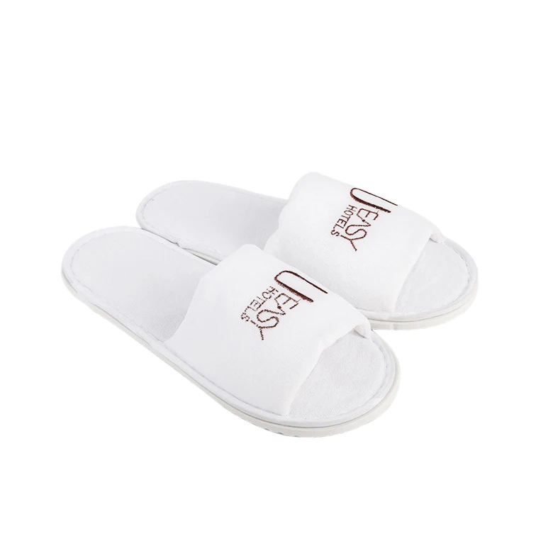 Personalized White Wedding Velour Fabric Hotel Men Women Spa Slippers One Size Fits All Disposable Cotton Slipper Open Toe