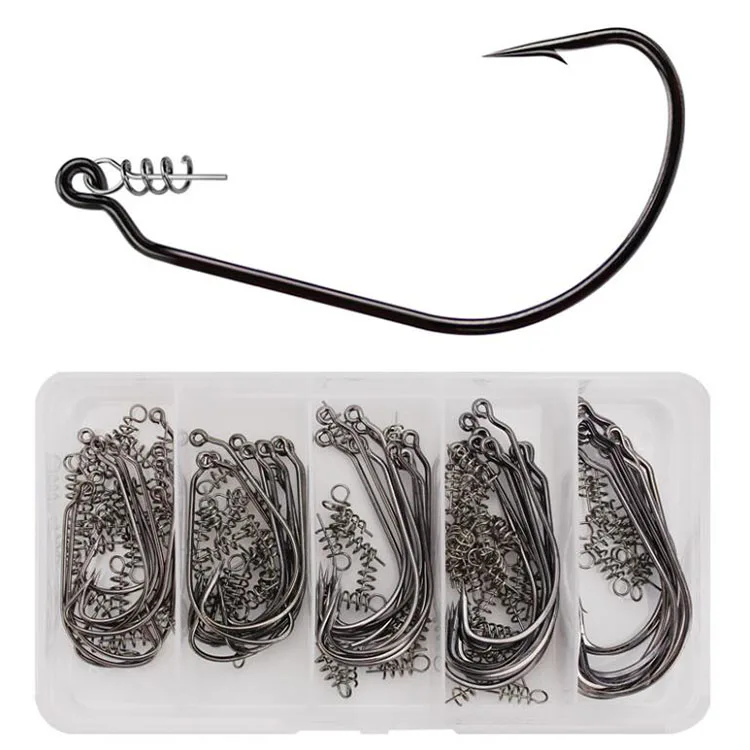 WeiHe 50pcs/set Fishing Crank Hooks With Spring Lock Needle High Carbon Barbed Fishhooks Accessories Fishhooks