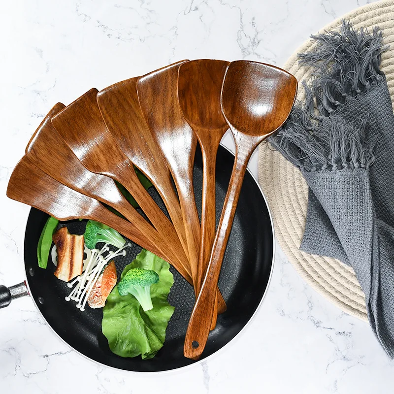 Eco Friendly Natural Wooden Kitchen Utensils Ebony Espatula Spatula Set Utensilios De Cocina With Logo