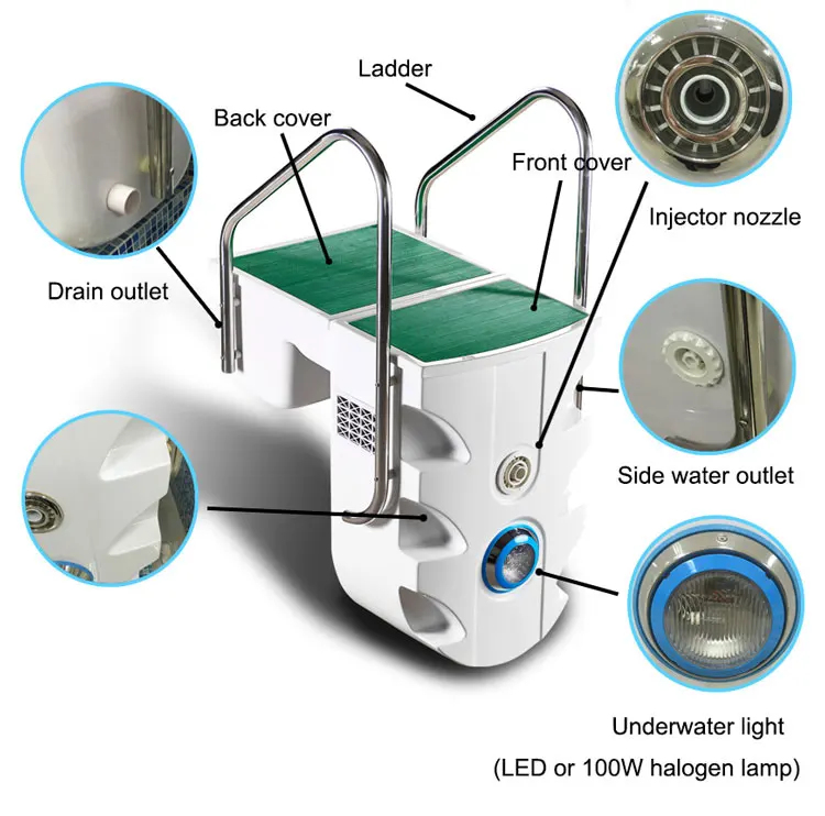 Compact pool filter 25m3/h flow rate wall-hung pipeless swimming pool filter