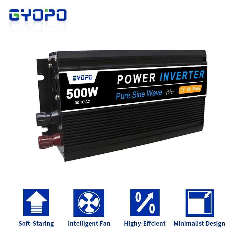 Горячая Распродажа GYOPO 500 Вт автономный Солнечный немодулированный синусоидальный сигнал 12 В вольт постоянного тока до 220 вольт 50 Гц инвертор переменного тока для автомобиля с зарядным устройством