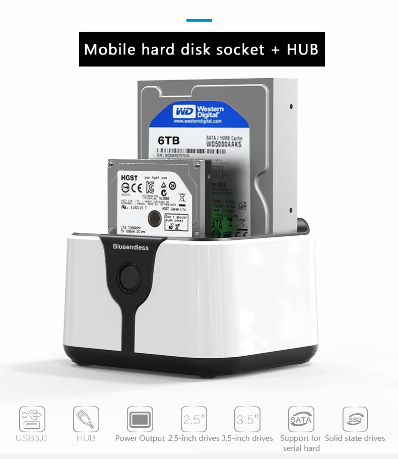 Горячая Распродажа Blueendless 2 Bay Стыковочная док-станция для жестких дисков Sata 5 и 3 дюйма Hdd