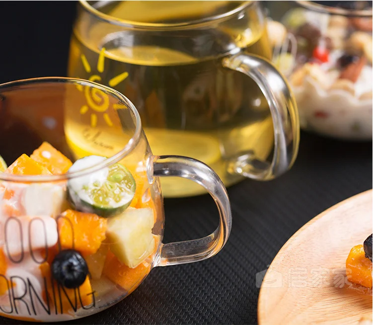 
wholesale Heat-resistant glass round Milk mugs breakfast cups good morning cups microwave oven glass cups 