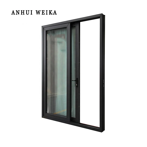 WEIKA Black Profile Color UPVC Sliding Window With Grid 15 Years Production Experience Fiber Glass Screen Netting PVC  Material