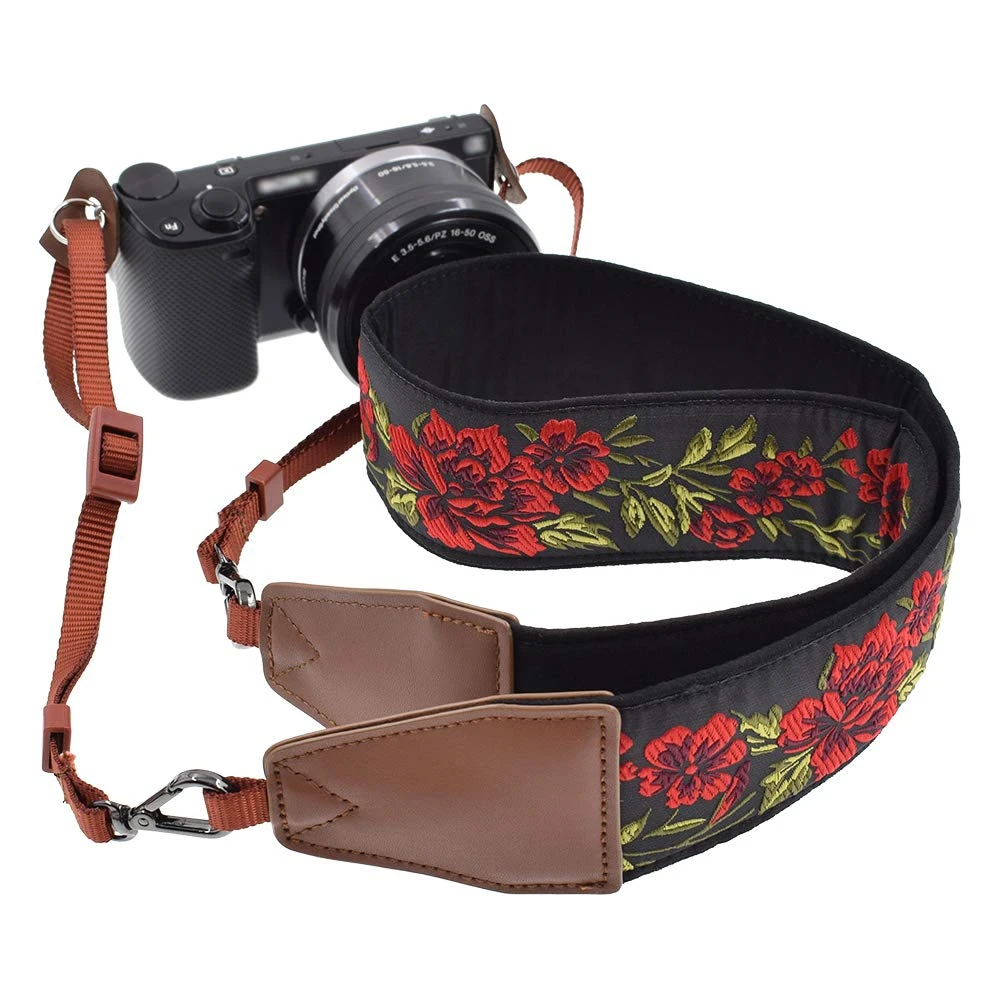 
Promotional Sale Vintage Colorful Custom Embroidered DSLR Camera Straps 