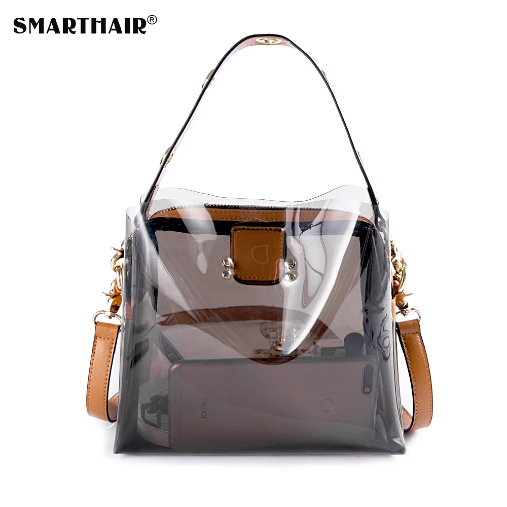 
SMARTHAIR ladies fashion women luxury designers Transparent Lady Clear Window handbag Cosmetic Makeup bag Sets logo 