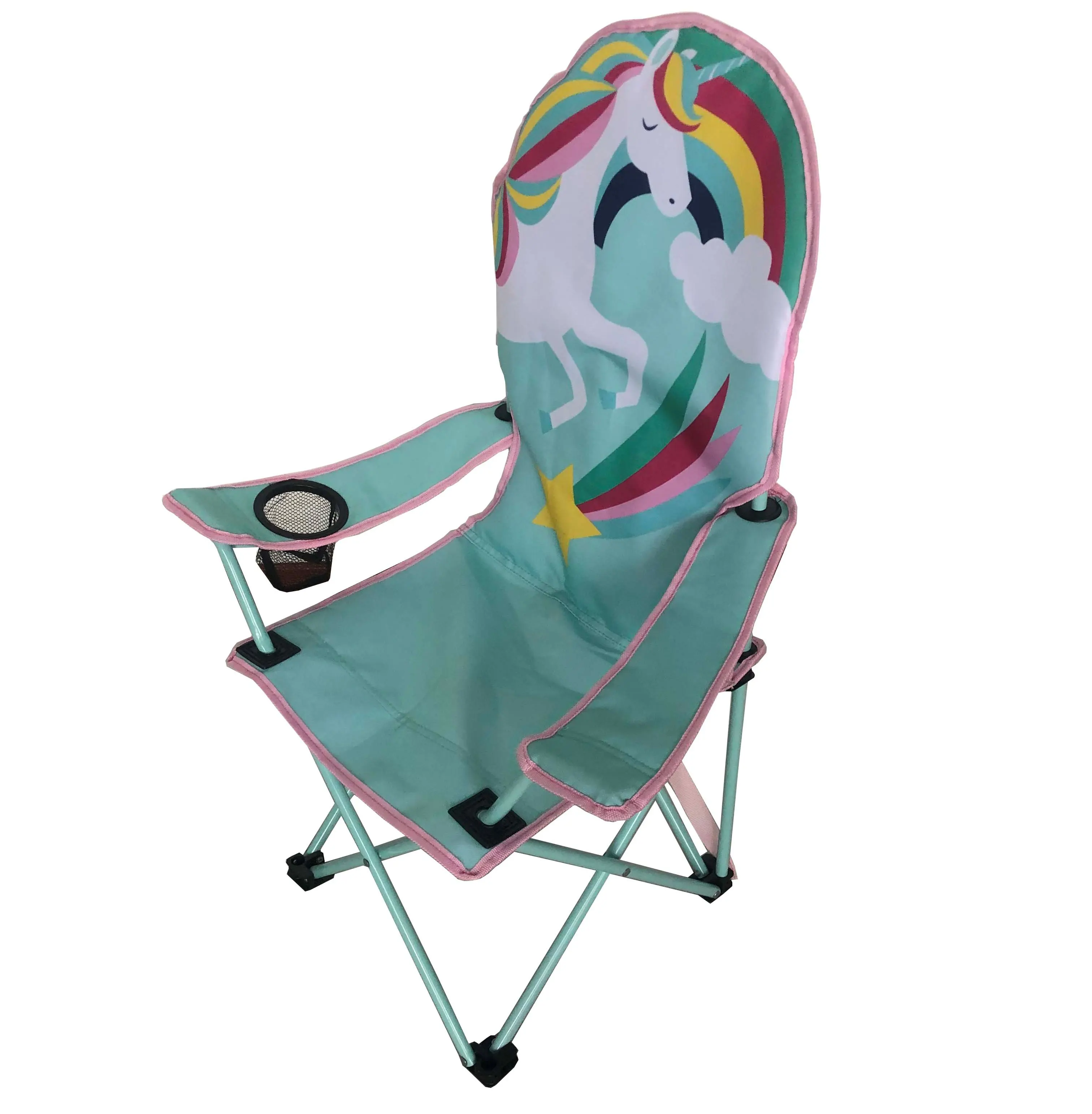
safety fancy cartoon unihorn design shark and unicorn paint padded kids folding camping chair with armrest children stool 