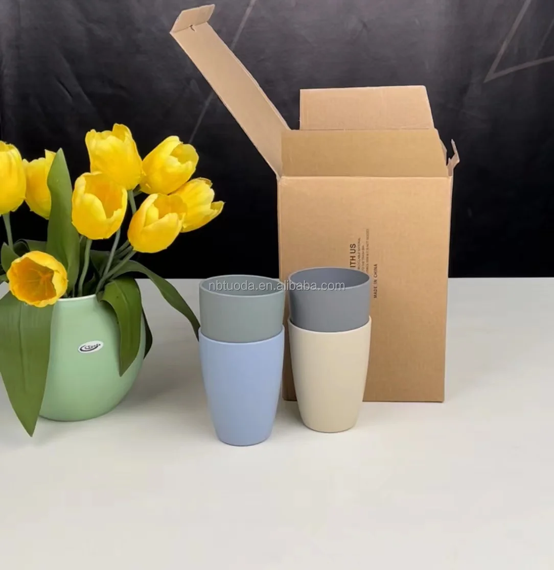 12OZ Eco-friendly Wheat straw Plastic drink cups plastic reusable gargle cups bulk Unbreakable coffee tea cups wholesale custom