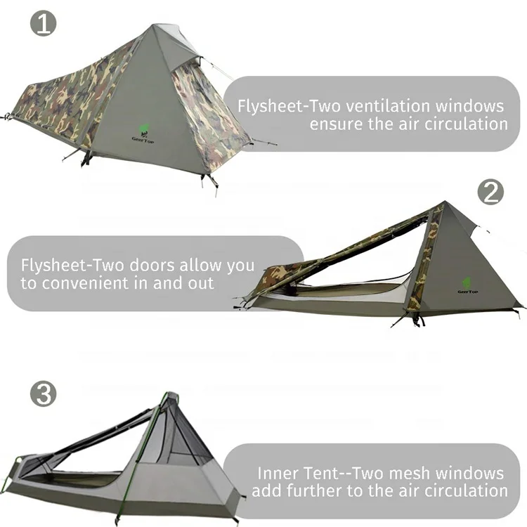 Portable single outdoor camping camouflage light waterproof survival camping tent