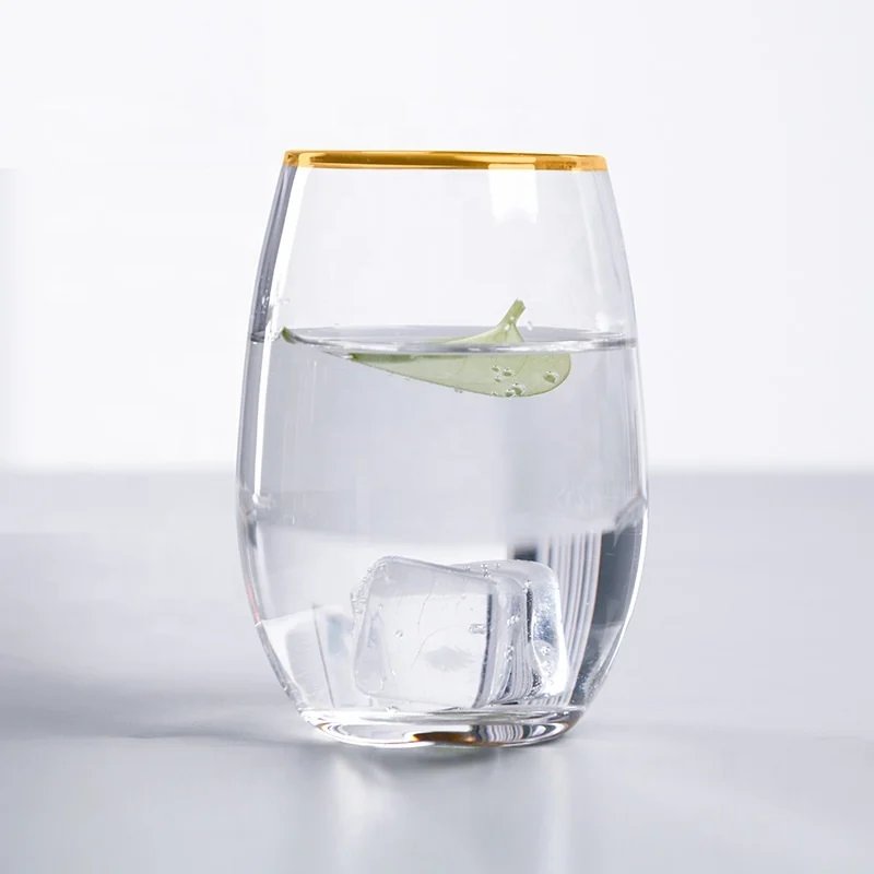 Clear egg shape Drinking stemless Champagne Glass with Gold rim