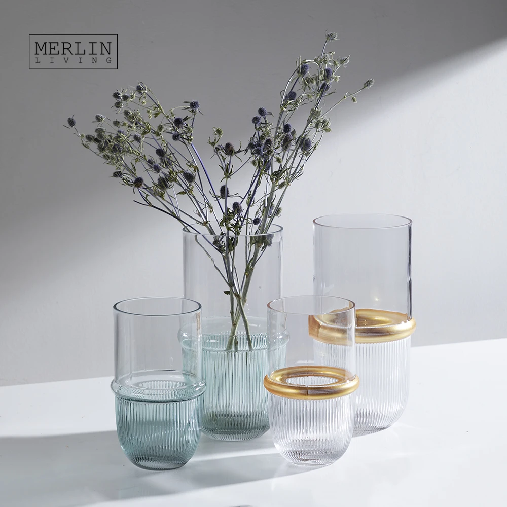 Merlin Living Luxury Glass Vase Decorative Mosaic Contrast Color Glass For Gold-plated Ring Flower Vase