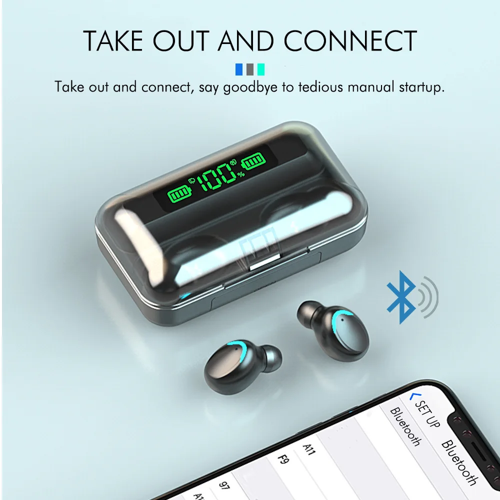 F9 TWS 5.0 Earphone Headphones Headset Accessories Cheapest Wholesale Mini Wireless Bluetooth Sports Game in-ear Buds Earbuds
