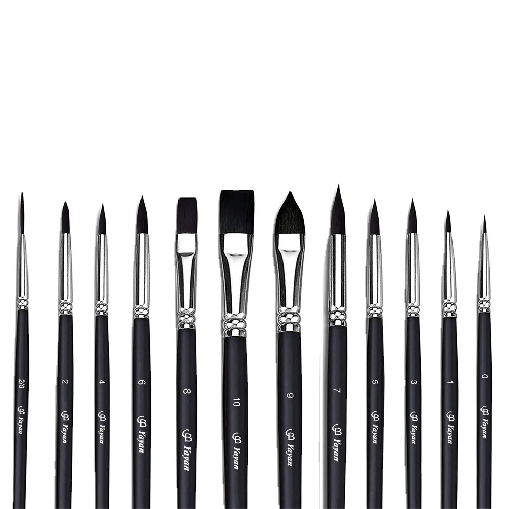 Professional 12 pcs Artistpaint Black Synthetic Wooden Handle Artist paint Brush Set For Art Acrylic Watercolor Oil Painting