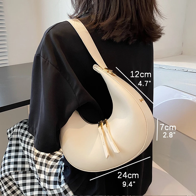 Wholesale 2024 Fashion Brand PU Leather Designer Tote Bags Simple Solid Color Half Moon with Strap Decoration Bags for Women