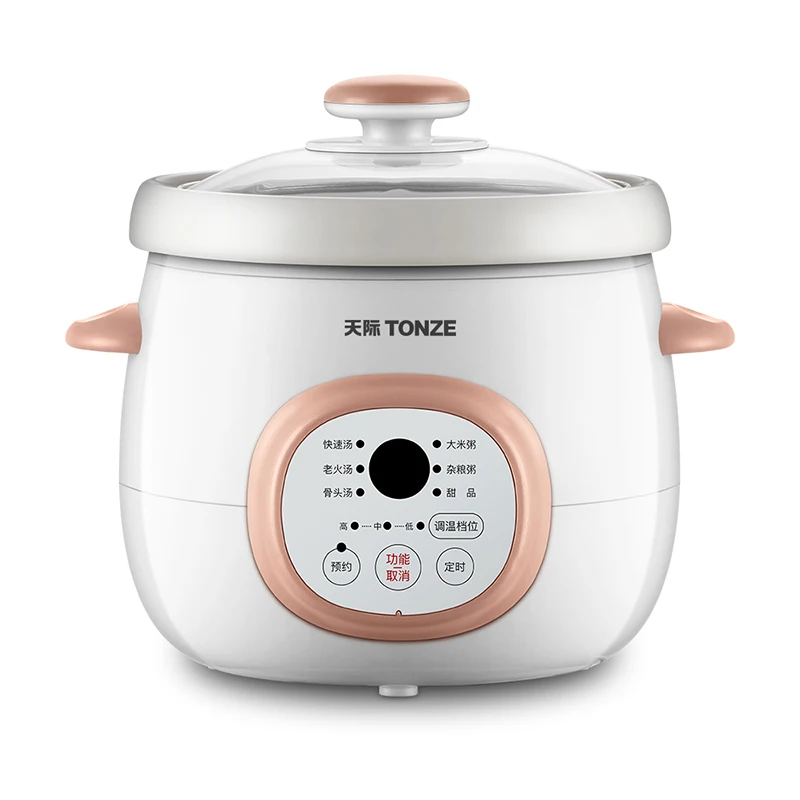TONZE Small Crockpot 1.5 QT Smart Appointment Ceramic Pot Liner Automatic Multi-function Bear Slow Cooker