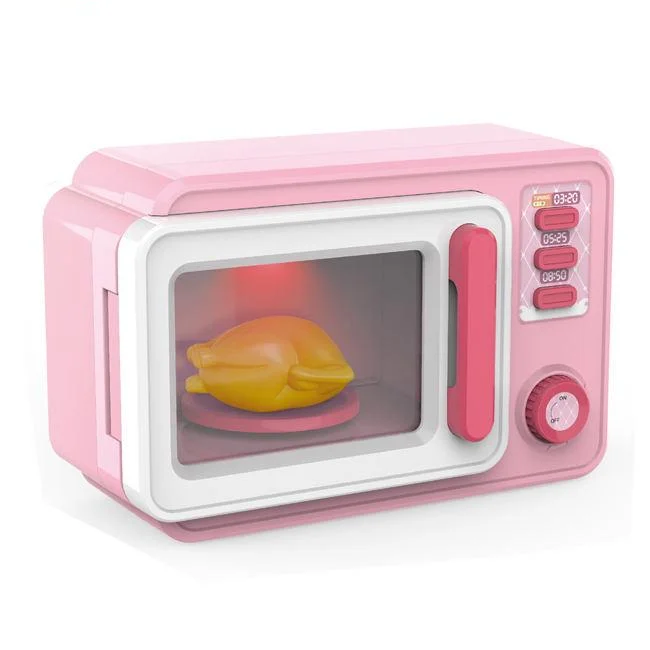 Hot Selling Education Miniature Pretend Toy Kitchen Toys Pink Mini Microwave Oven Toy With Light And Music For Girl
