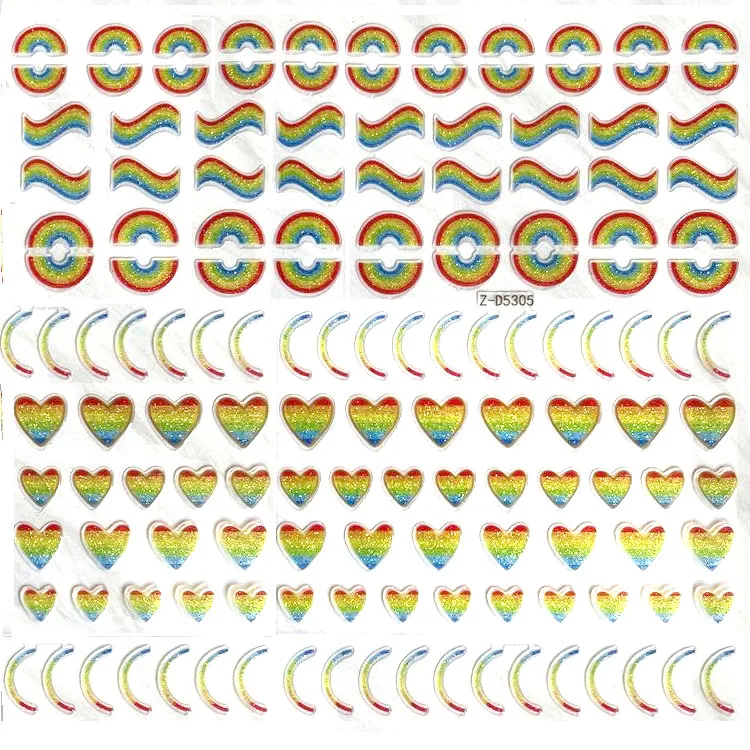 Hot Designs Rainbow Nail Decals Bling Bling Self Adhesive 3D Nail Stickers Flame Bear Decals For Nails