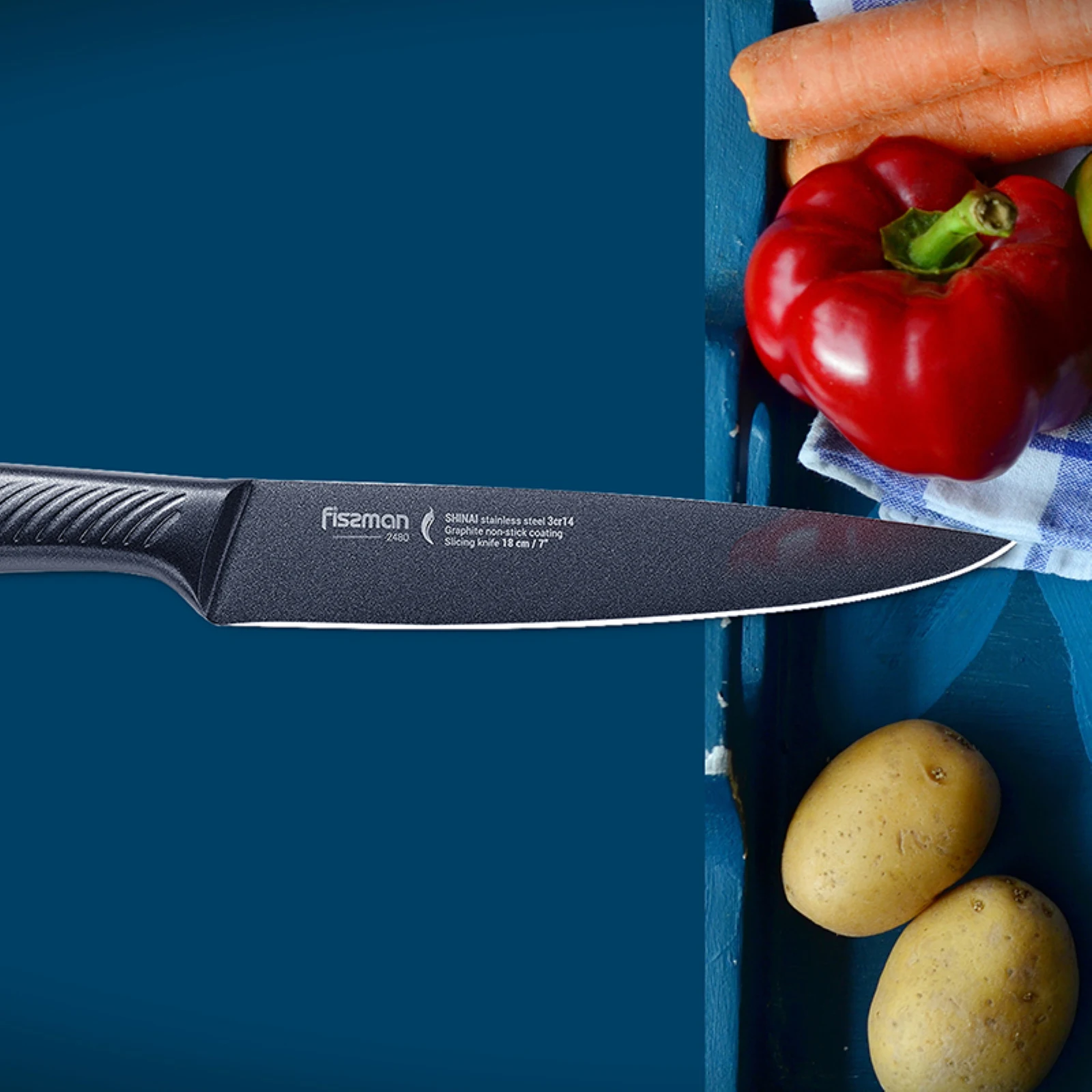 FISSMAN 7 'нож для нарезки Shinai с графитовым антипригарным покрытием 3Cr14 стальные кухонные ножи