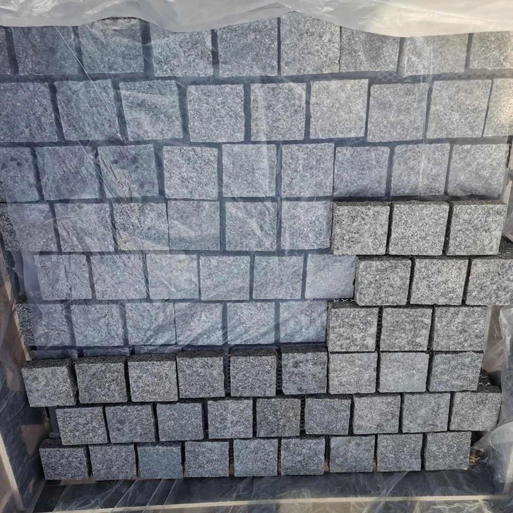 Samistone 100*100mm Granite Cobble Competitive Price Grey Granite Cobblestone for Driveway Pavers