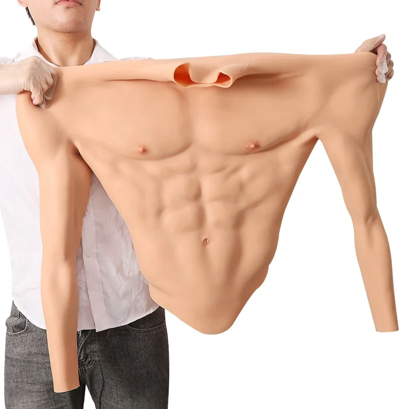 2023 Plus Size Macho Silicone Breast form Muscle Suit with arm Realistic Abdominal Muscle Fake Chest for Cosplay
