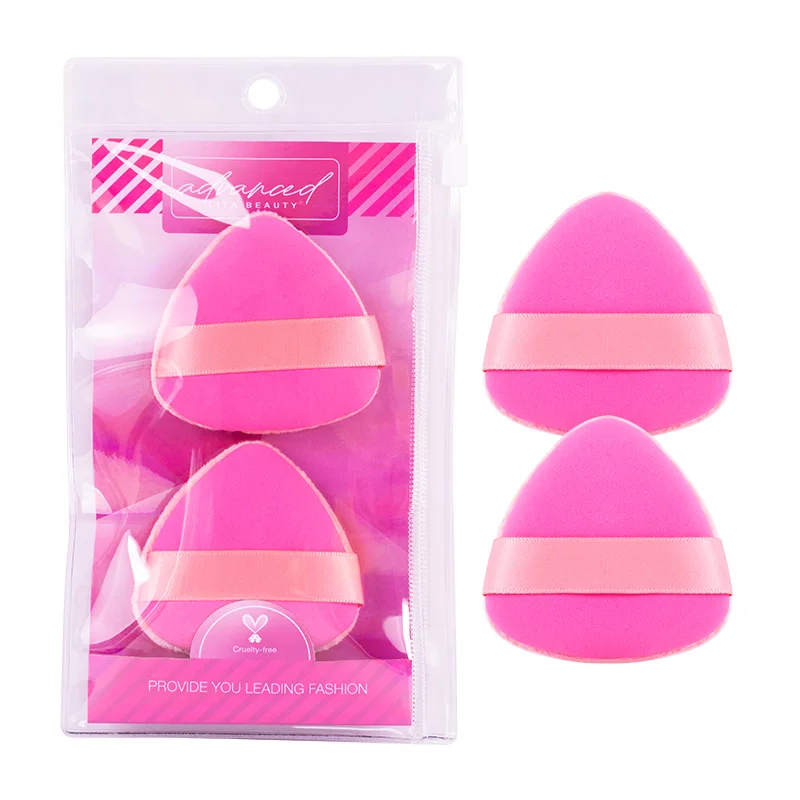 Dual-side Used Velvet Beauty Blending Powder Puff Triangle Foundation Makeup Sponge With Custom Packaging