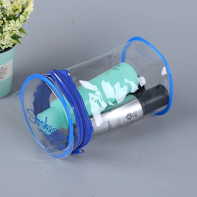 Transparent PVC Round Cylinder Make Up Bag Travel Cosmetic Bag clear plastic travel toiletry bags