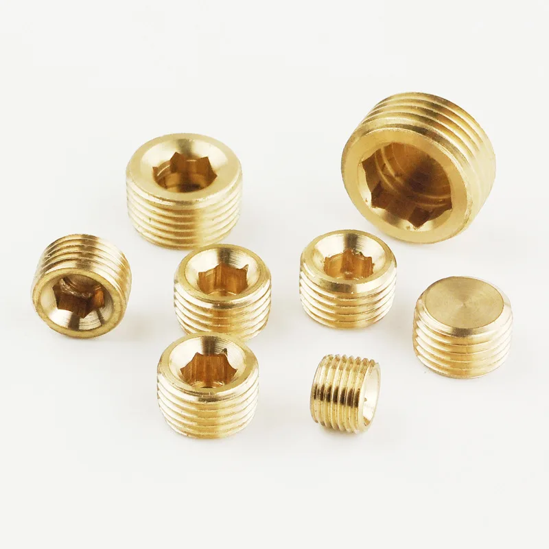 Brass internal hex thread socket male plug cooling line hex socket plug brass pipe fittings