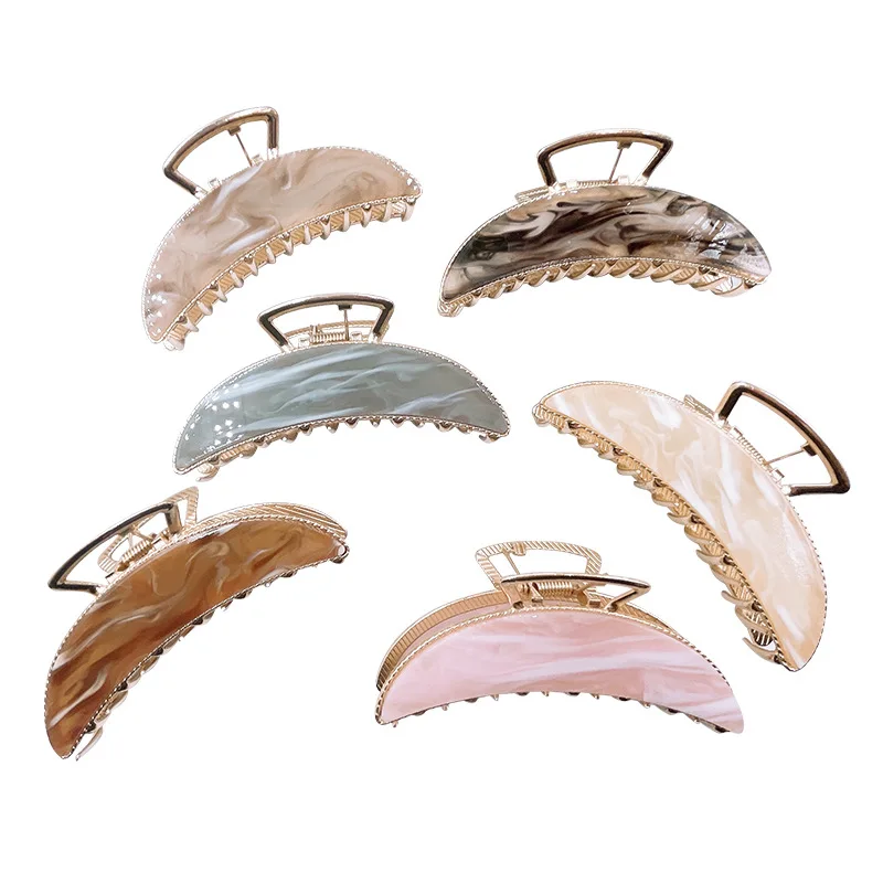 New Moon shape  Metal Hair Claws  Fashionable Marble Hair Clips Acrylic Claw Hair Clips For Women