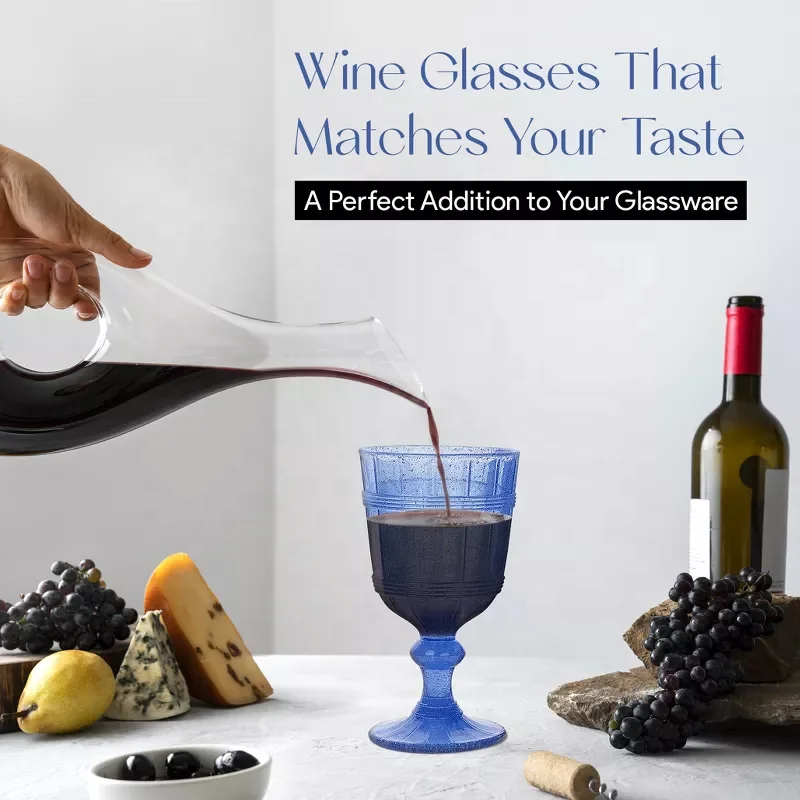 SUNYO Vintage Bubbles 11 Ounce Capacity Colored Wine Glasses Vintage Style Glassware Dishwasher Safe Set of 4 Blue Glass Cup