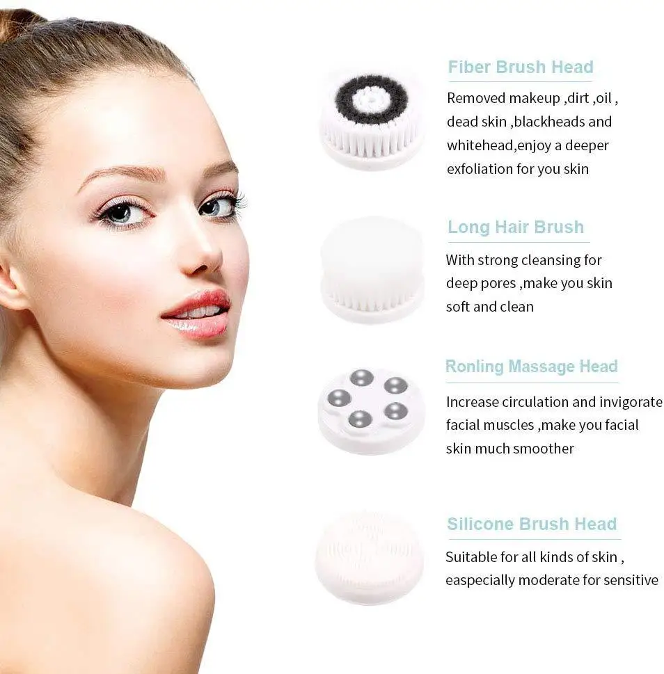 4 in 1 Waterproof Deep Cleaning System Exfoliate Face Cleanser Facial Cleansing Brush