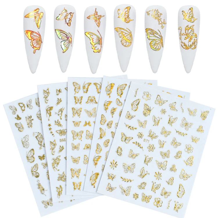 Laser Gold Silver 3D Nail Decals Butterfly Stickers For Nail Art Nail Material
