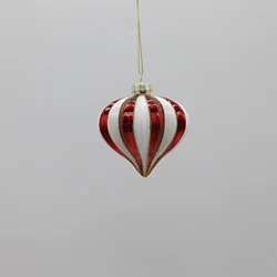 8CM White And Silver Onion Striped Decorations Glitter Glass Onion Ball For Christmas