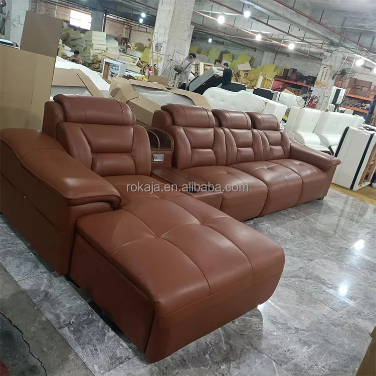 Projector Speaker Multifunctional Sofa Set 5 6 7 Seater Corner Combination Leather Sofa Large Size L-Shaped Sofa with Bookcase