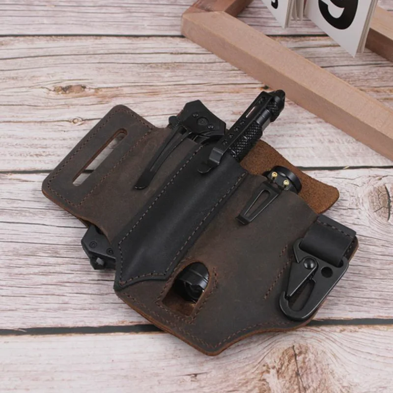 Multitool Leather Sheath EDC Pocket Organizer With Key Holder Outdoor Camping Tool Holster for Belt and Flashlight Father Gift