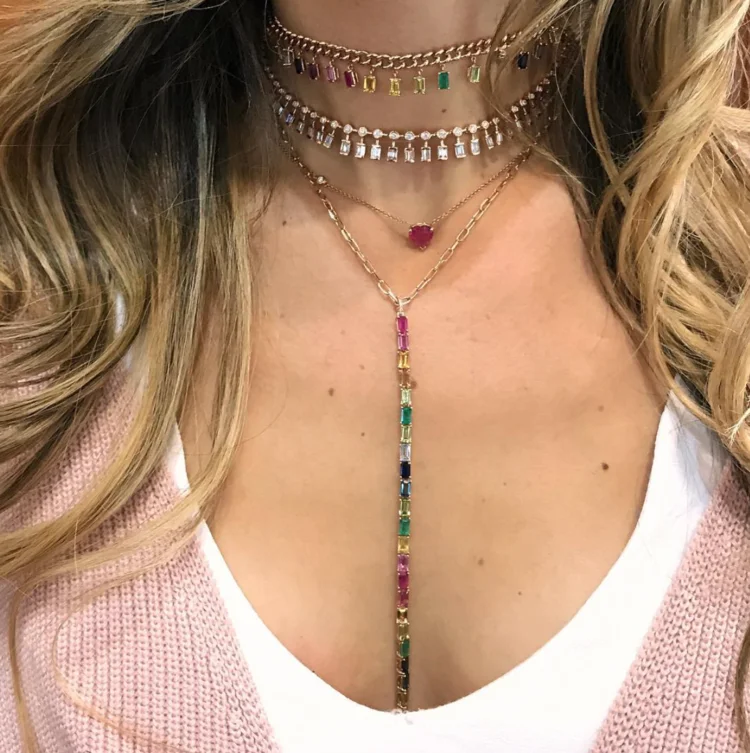 rainbow rectangle cz gold plated Long Y larait sexy women necklace