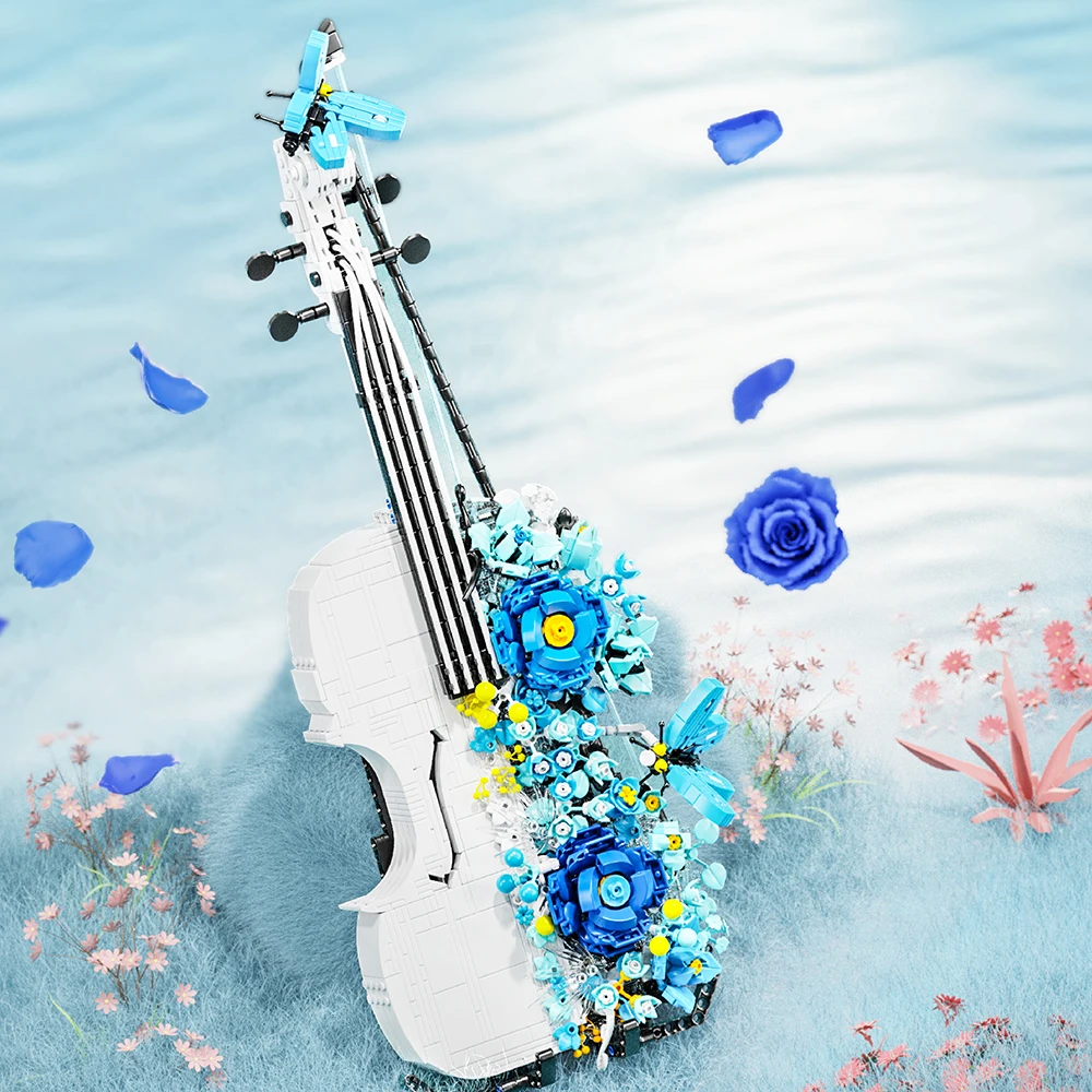 New Arrival flowers building blocks Set Violin Plastic Assemble Diy Toys Musical Art Decorative For birthday gifts