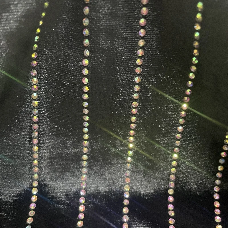 Popular Gorgeous AB Rhinestone Gemstone Hot Drilling Stripe Pattern Velvet Fabric for Custom