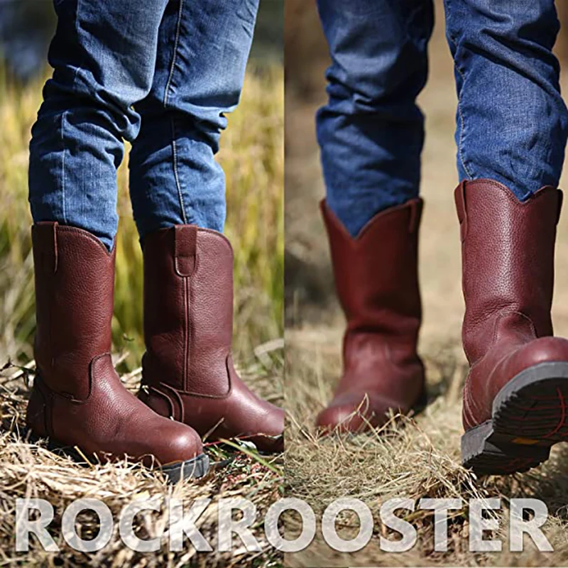 ROCKROOSTER Leather Goodyear Welted Safety Boots Rain Rubber Work Boots Construction Shoes Safety Shoes Steel Toe Boots Footwear