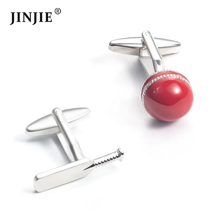 Ready to ship Factory Wholesale Novelty Metal Red Cricket Ball Sport designer Cufflinks for Men shirt