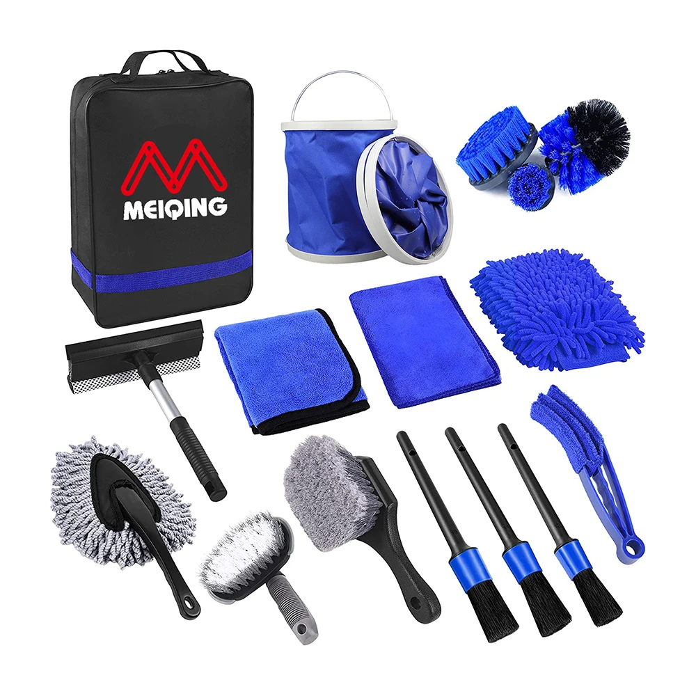 Portable Auto Detailing Brush Set Window Cleaner Drill Brush Set Microfiber Detailing Cleaning Kit For Car
