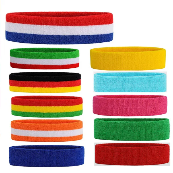 Factory custom 100% cotton sports headband wristband, striped sweatband, jersey matching band, tennis football volleyball