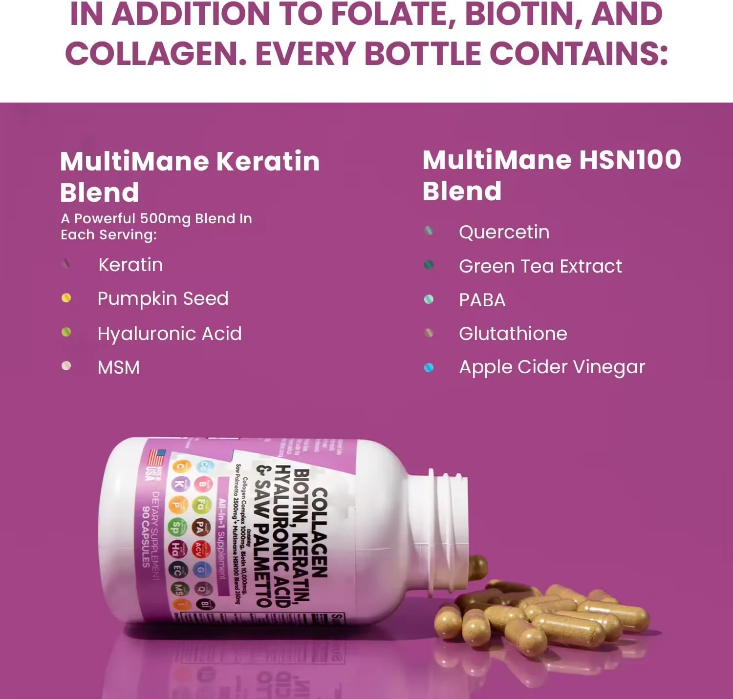 Collagen Capsules Biotin Keratin Saw Palmetto Hyaluronic Acid Hair Skin Nails Health