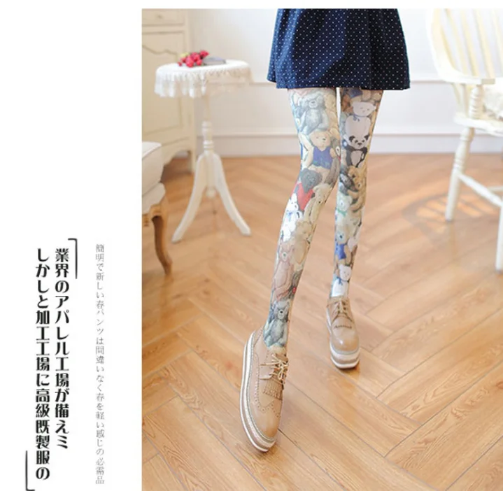 Japan Girl Women Sexy Velvet Pantyhose Mock High Knee Tattoo Tights
