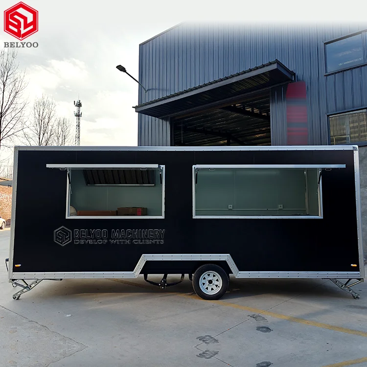 Black Square Ice Cream Pizza Coffee Burger Food Truck Mobile Bar Street Food Trailer