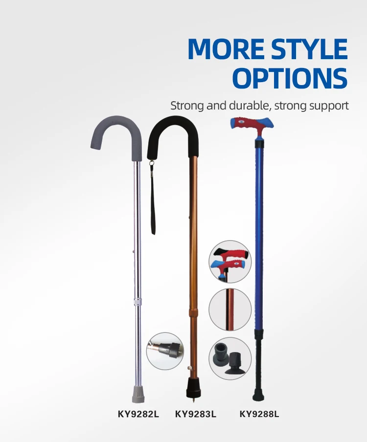 kaiyang KY9288L Adjustable and Lightweight Aluminum Cane Single Point Walking Stick with Rubber Handle and Tip
