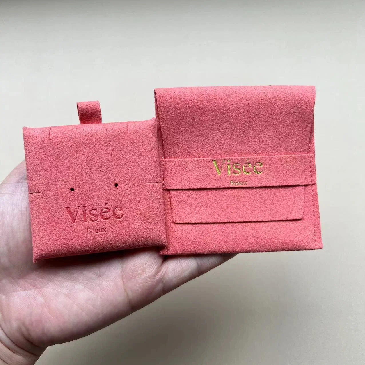 Custom Logo Emboss Velvet Small Drawstring Microfiber Jewelry Pouch Jewellery Packaging Suede Bags Pink Color