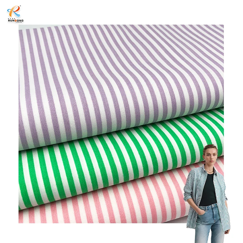 Rundong New woven striped shirting fabric High Quality yarn dyed 100% Cotton Striped pure Cotton Dress Fabric