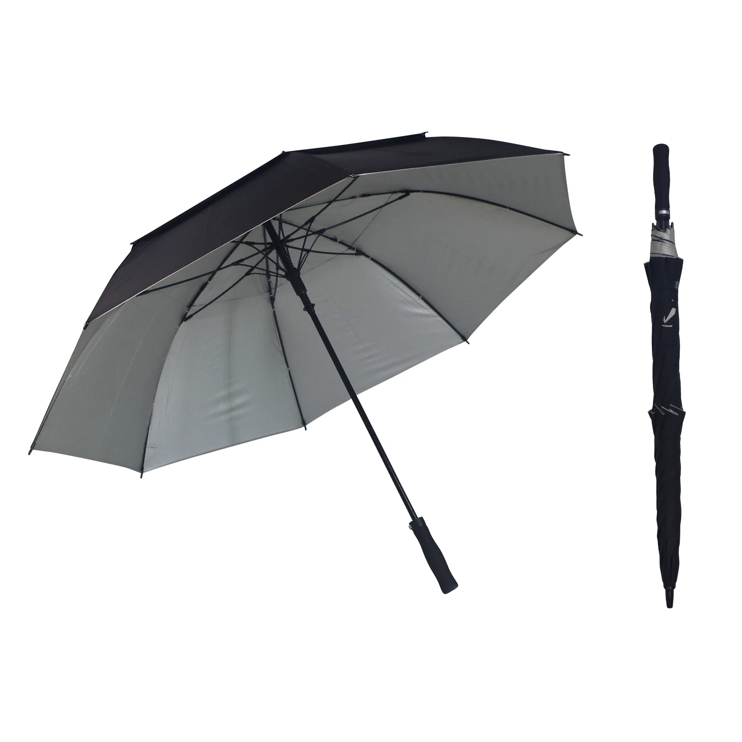 High quality double vented layer super large with silver coated custom logo business gifts golf umbrellas